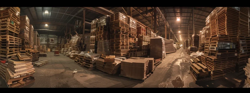 a bustling warehouse filled with neatly stacked pallets, ready for efficient full truckload (ftl) shipping.