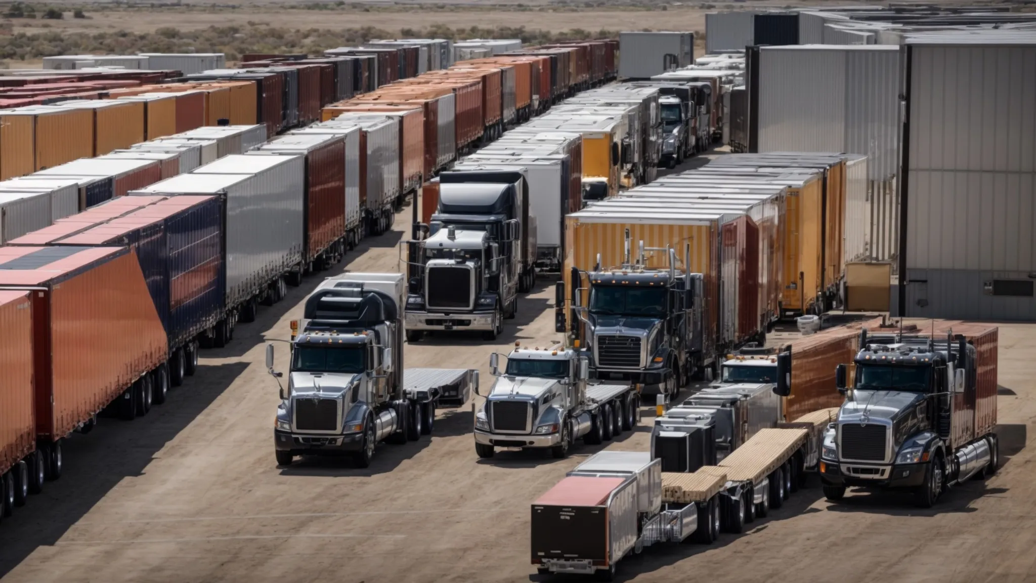 a fleet of diverse trailers lined up, ready for efficient and reliable trucking services.