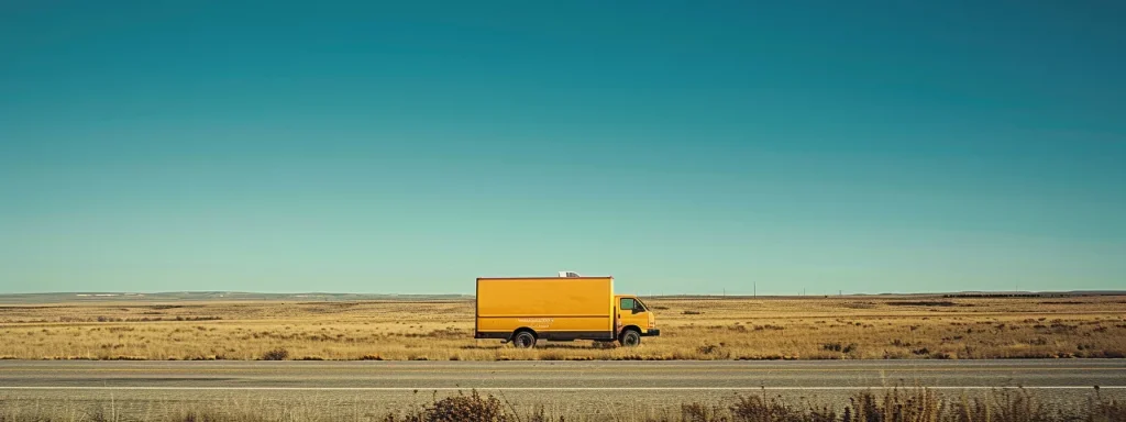 a delivery van speeding along a texas highway under a clear blue sky, representing arlington expedited shipping services as the fast track to reliable delivery.