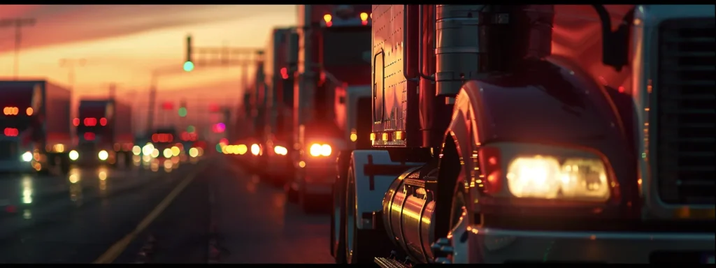 a diverse lineup of freight trucks lined up at a bustling logistics center, ready to transport goods around the country.